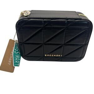 NWT BAGSMART Travel Jewelry Box PU Leather Organizer Layer Case Black